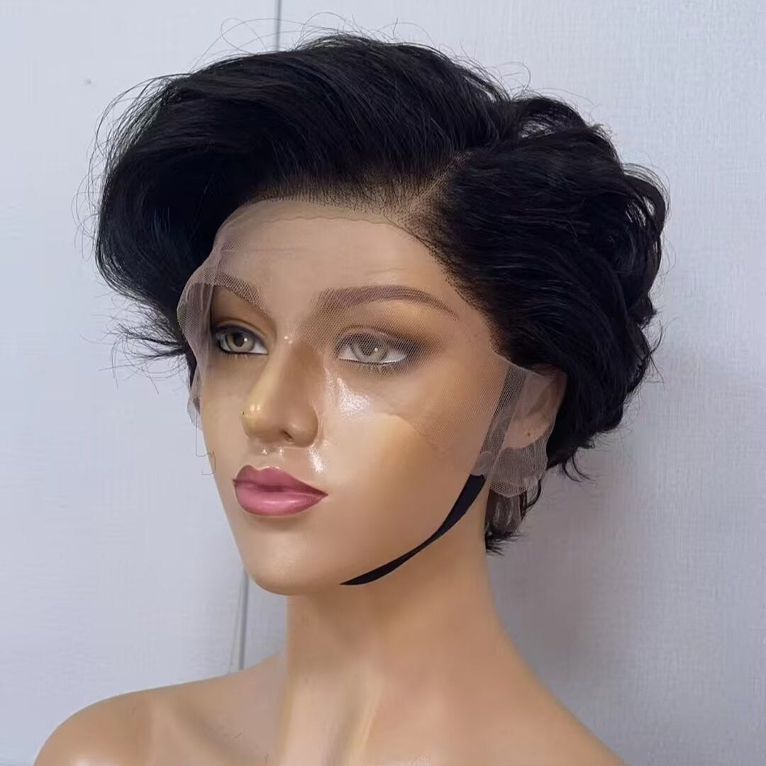 Black pixie cut lace front wigs human hair Lace Front 13x3 for African American