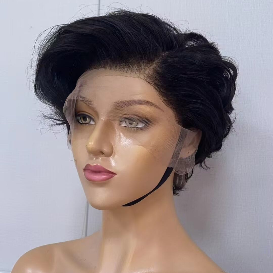 Black pixie cut lace front wigs human hair Lace Front 13x3 for African American