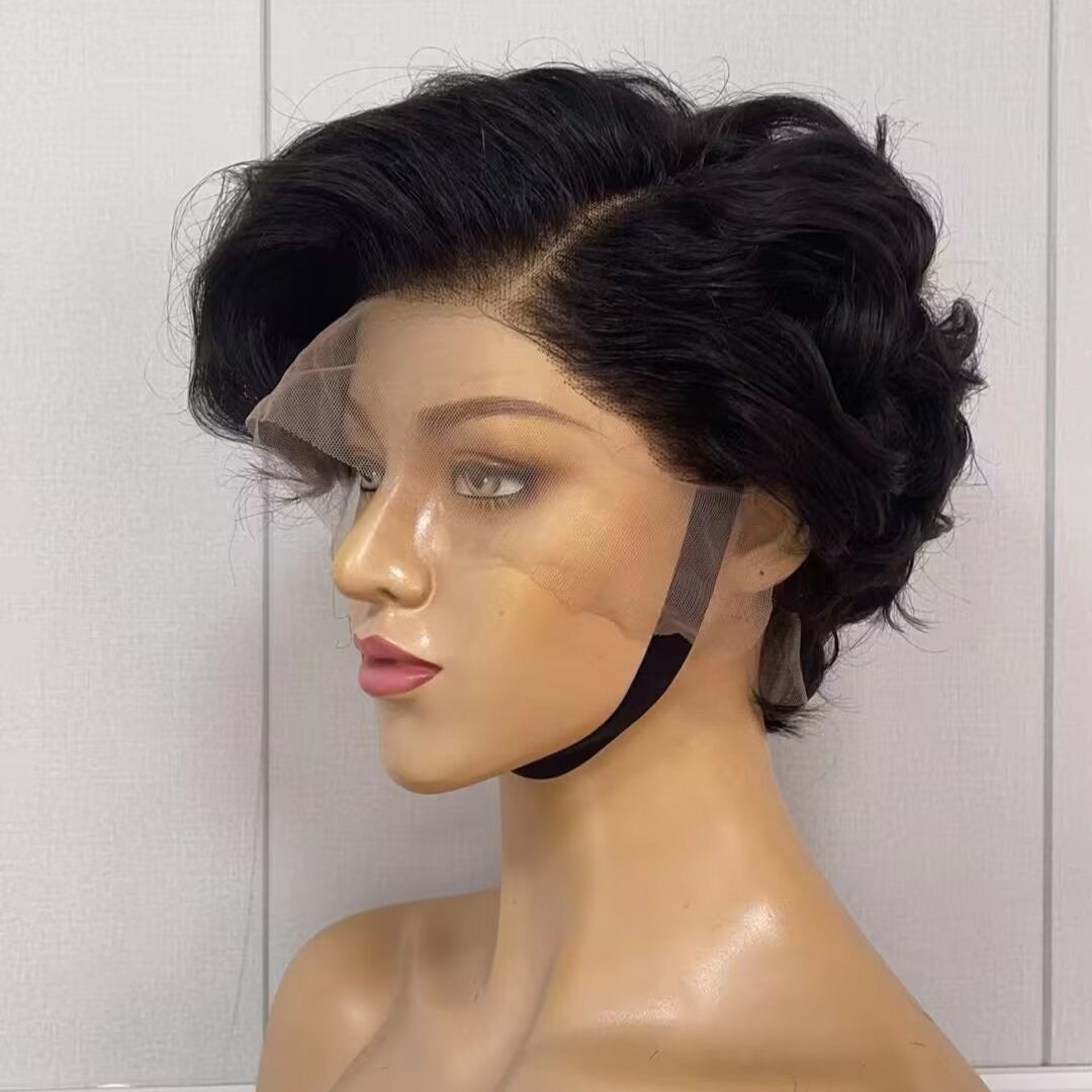 Black pixie cut lace front wigs human hair Lace Front 13x3 for African American