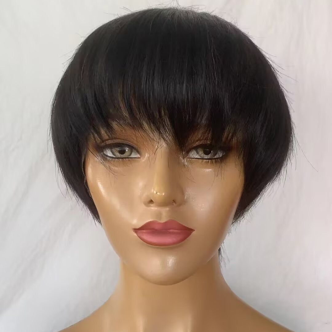 Pixie Cut Wigs for Black Women Human Hair 13x4 lace frontal Black Color