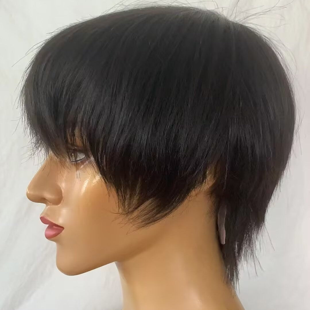 Pixie Cut Wigs for Black Women Human Hair 13x4 lace frontal Black Color