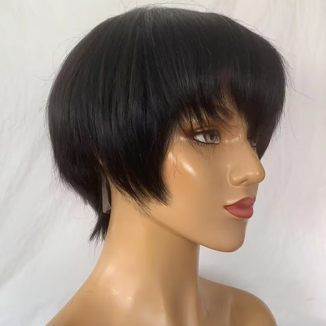 Pixie Cut Wigs for Black Women Human Hair 13x4 lace frontal Black Color