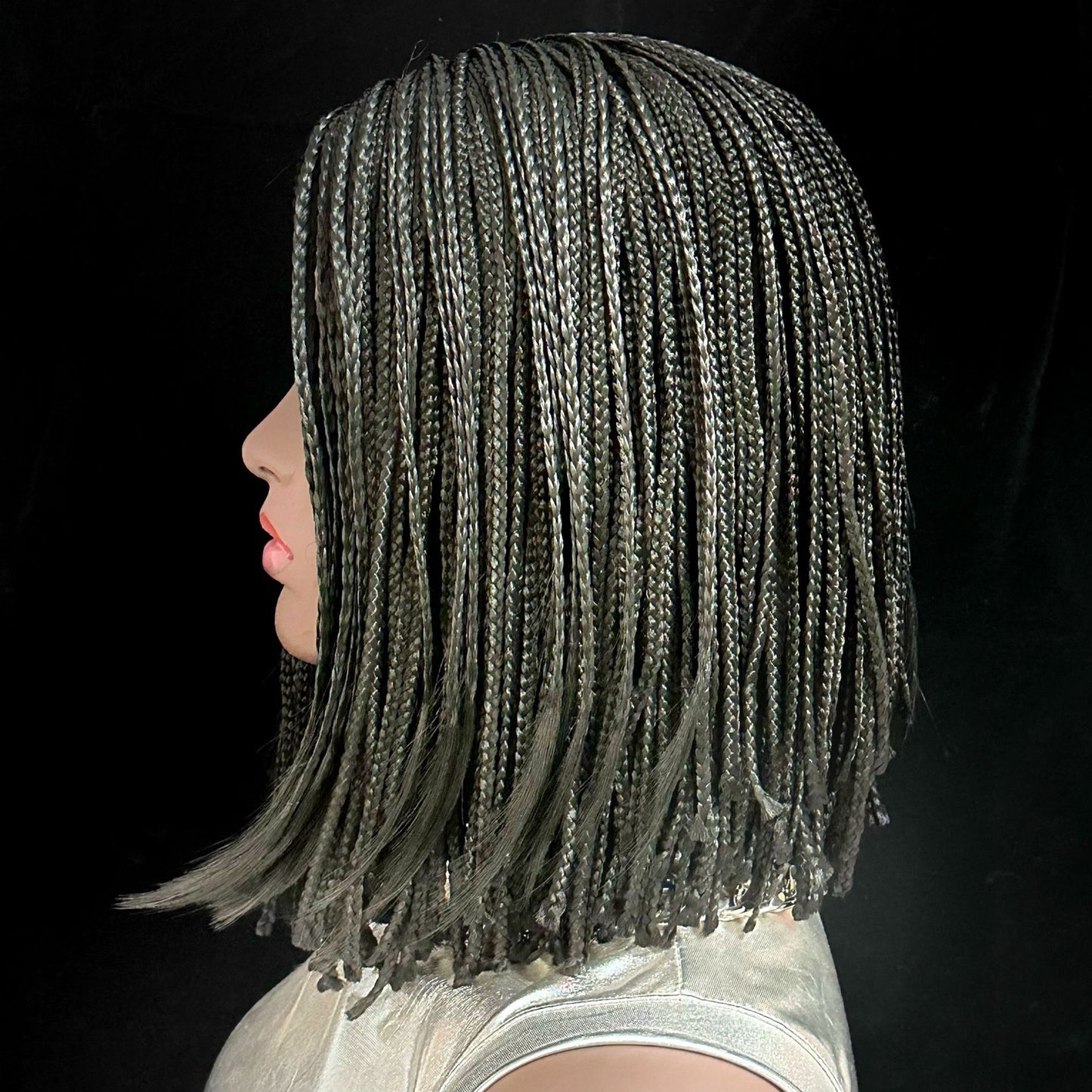 12 Inch Micro Box Braided Bob Wig - Black Color, Middle Part, 300g Synthetic Braided Wig bone straight for Black Women