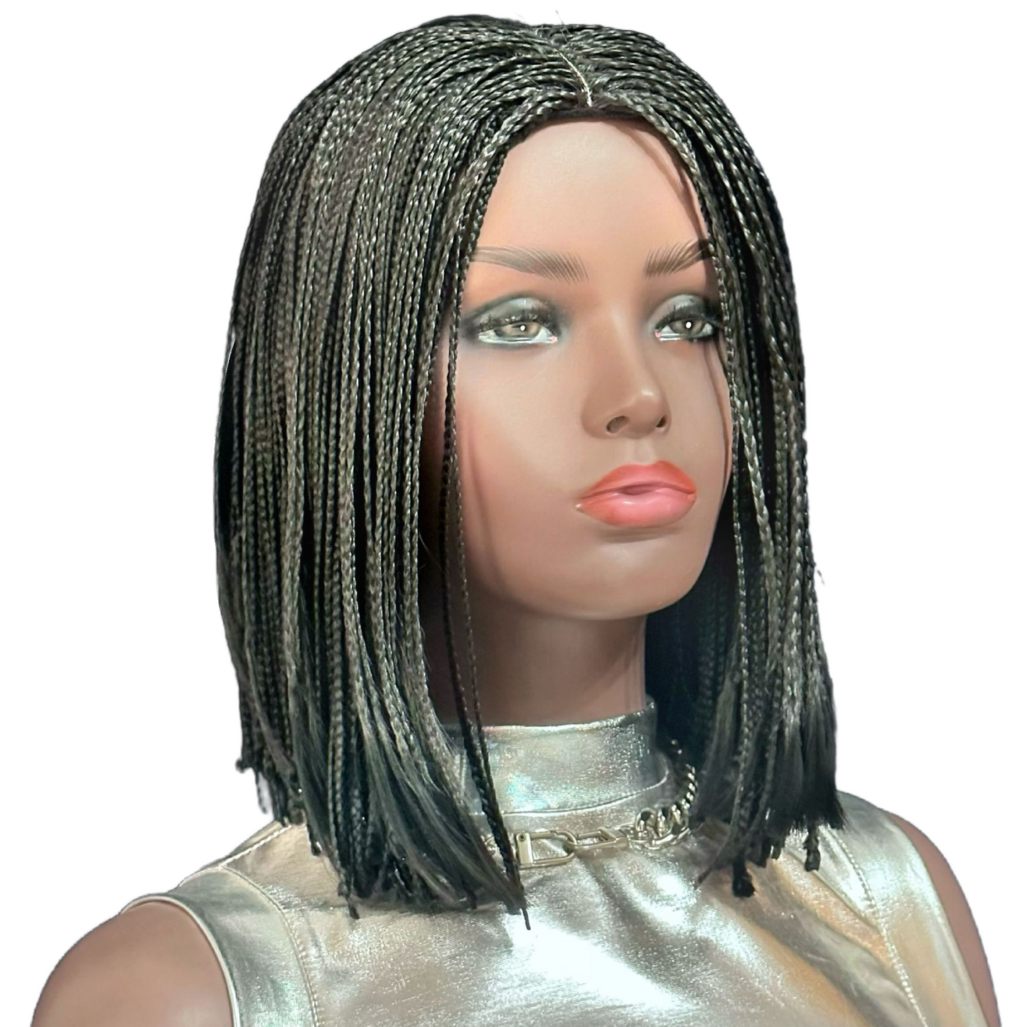 12 Inch Micro Box Braided Bob Wig - Black Color, Middle Part, 300g Synthetic Braided Wig bone straight for Black Women