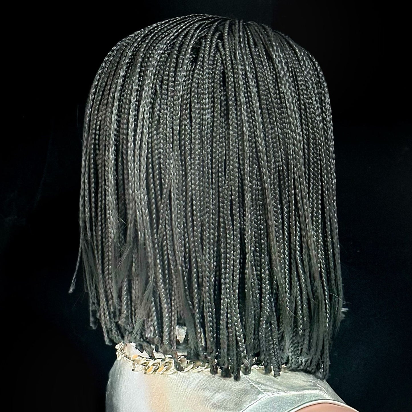 12 Inch Micro Box Braided Bob Wig - Black Color, Middle Part, 300g Synthetic Braided Wig bone straight for Black Women