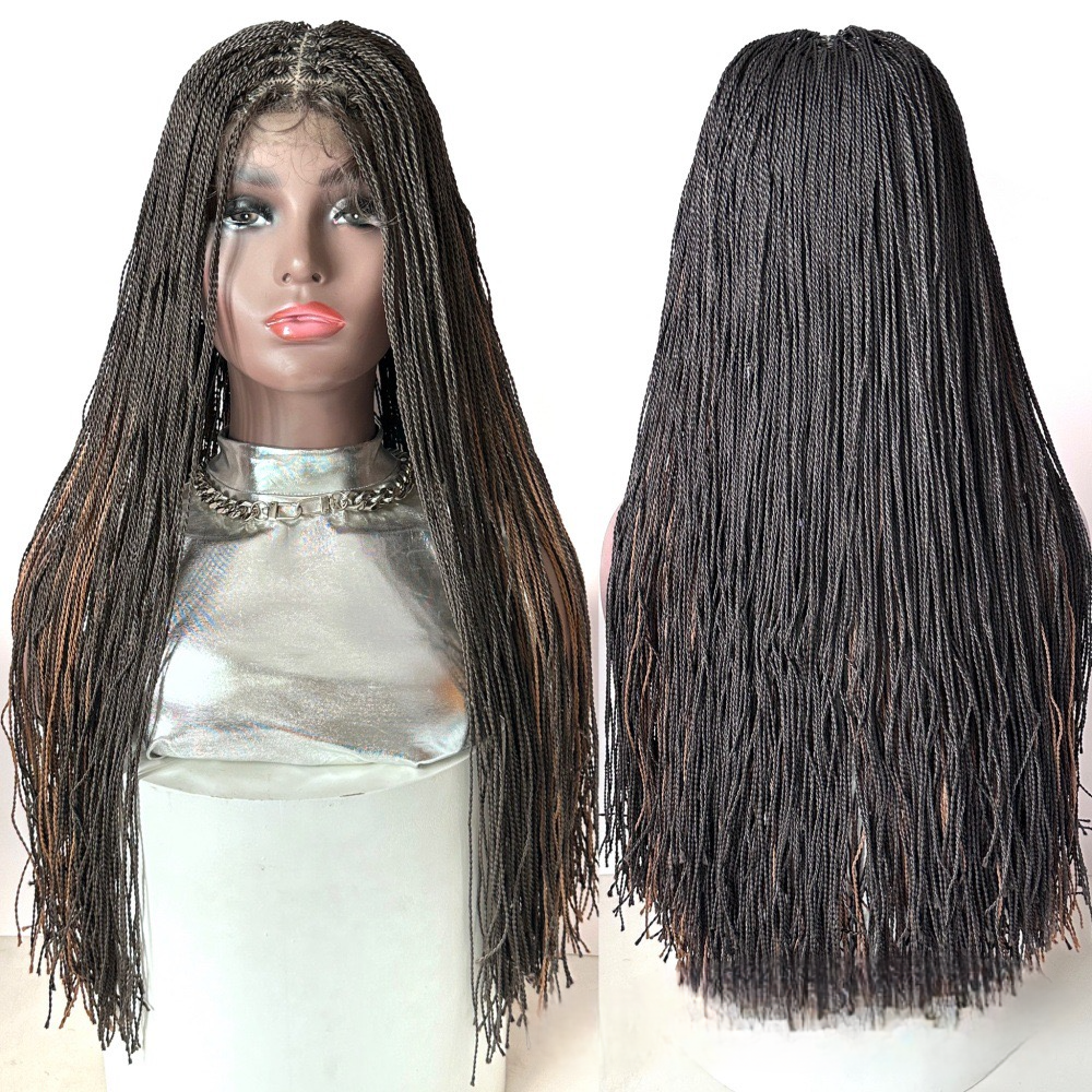 26 Inch Long Micro Million Braided Lace Frontal Wig - 2X Twist Braids, Middle Part, Hand-Braided Synthetic Hair Wig for Black Women-#2/30