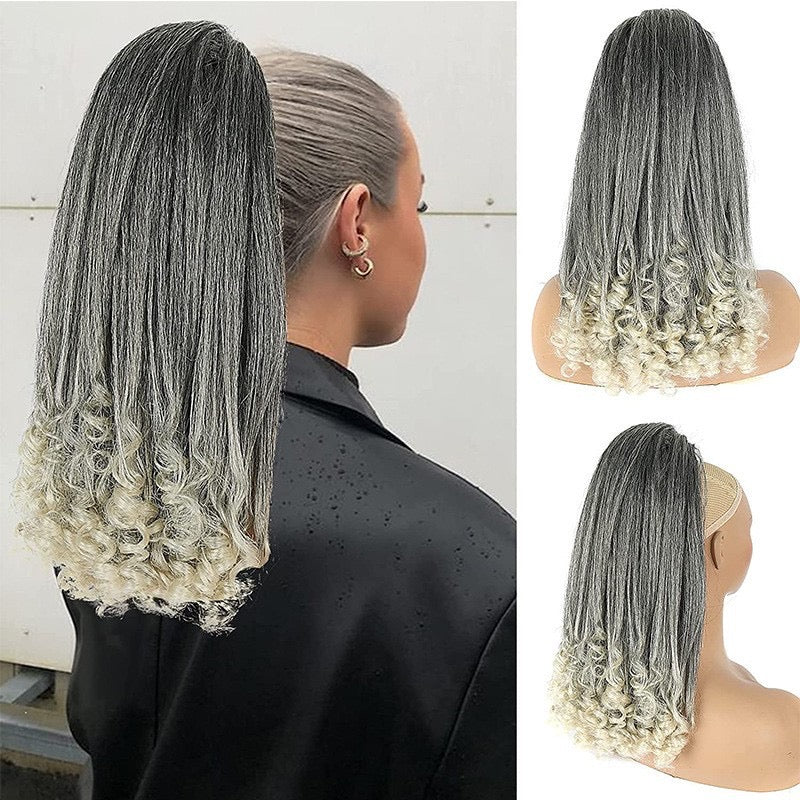 grey 16inch kinky Straight Drawstring Ponytail Yaki Ponytail with loose wave End Hair Extension for black women