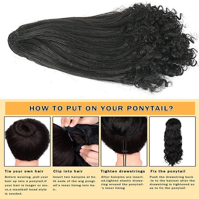 grey 16inch kinky Straight Drawstring Ponytail Yaki Ponytail with loose wave End Hair Extension for black women