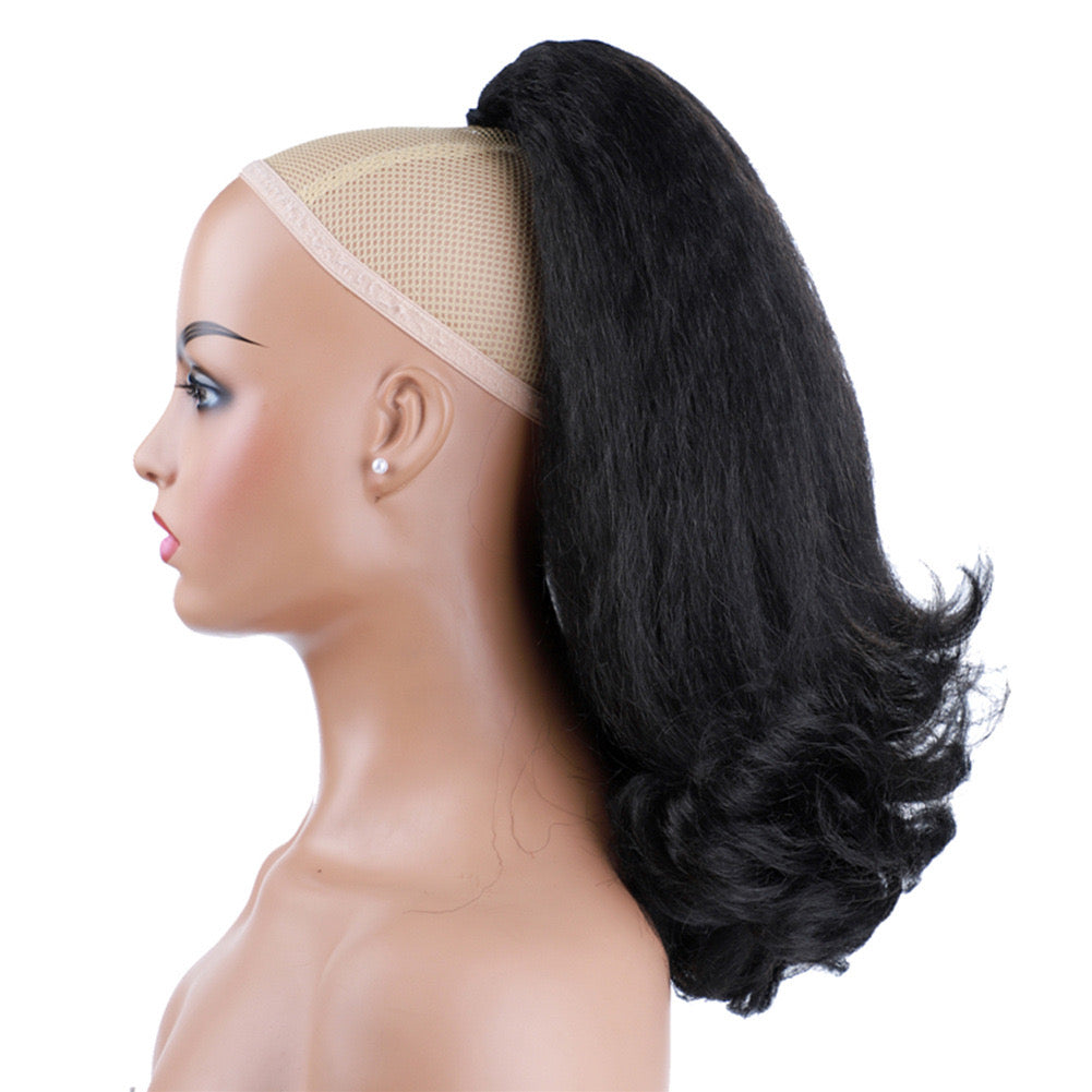 16inch short yaki Drawstring Ponytail with wave End Ponytail Hair Piece for black women