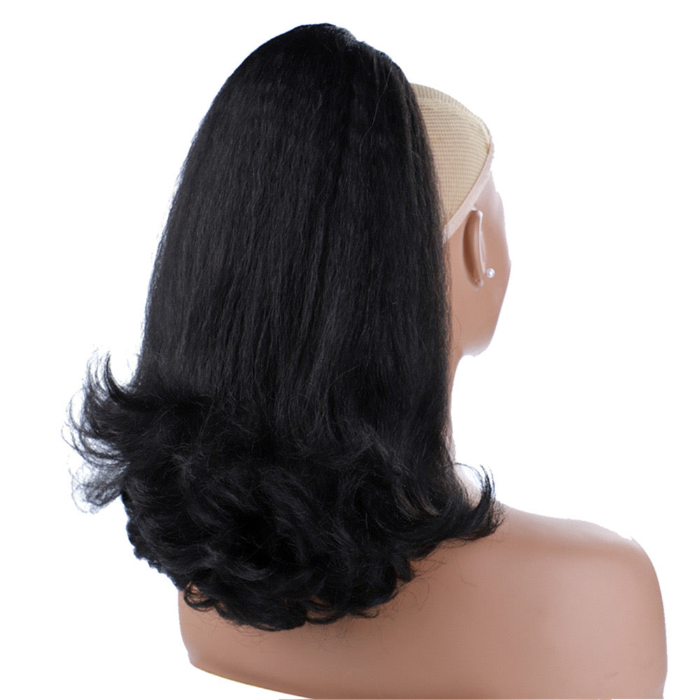 16inch short yaki Drawstring Ponytail with wave End Ponytail Hair Piece for black women