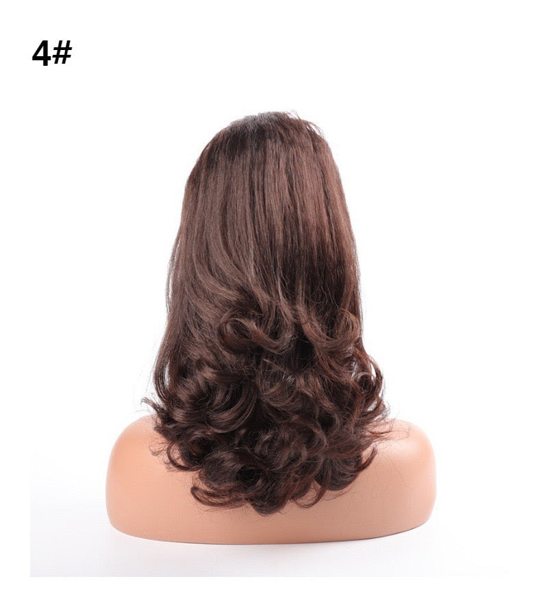 BRown 16inch short yaki Drawstring Ponytail with wave End Ponytail Hair Piece for black women