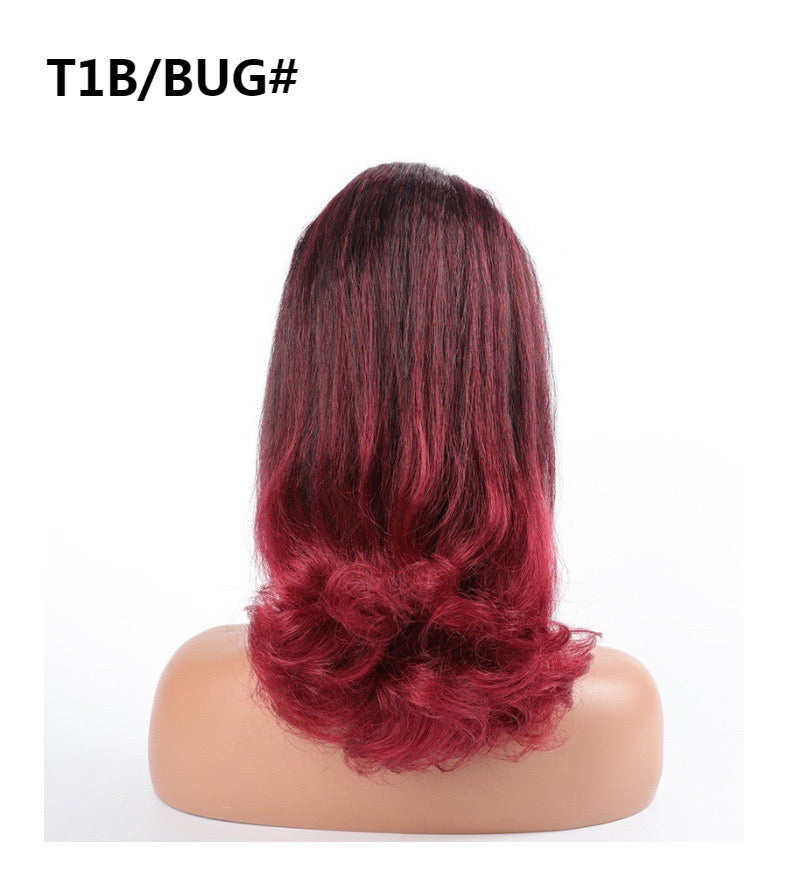 ombre red 16inch short yaki Drawstring Ponytail with wave End Ponytail Hair Piece for black women