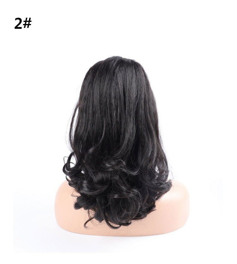 Drak black 16inch short yaki Drawstring Ponytail with wave End Ponytail Hair Piece for black women