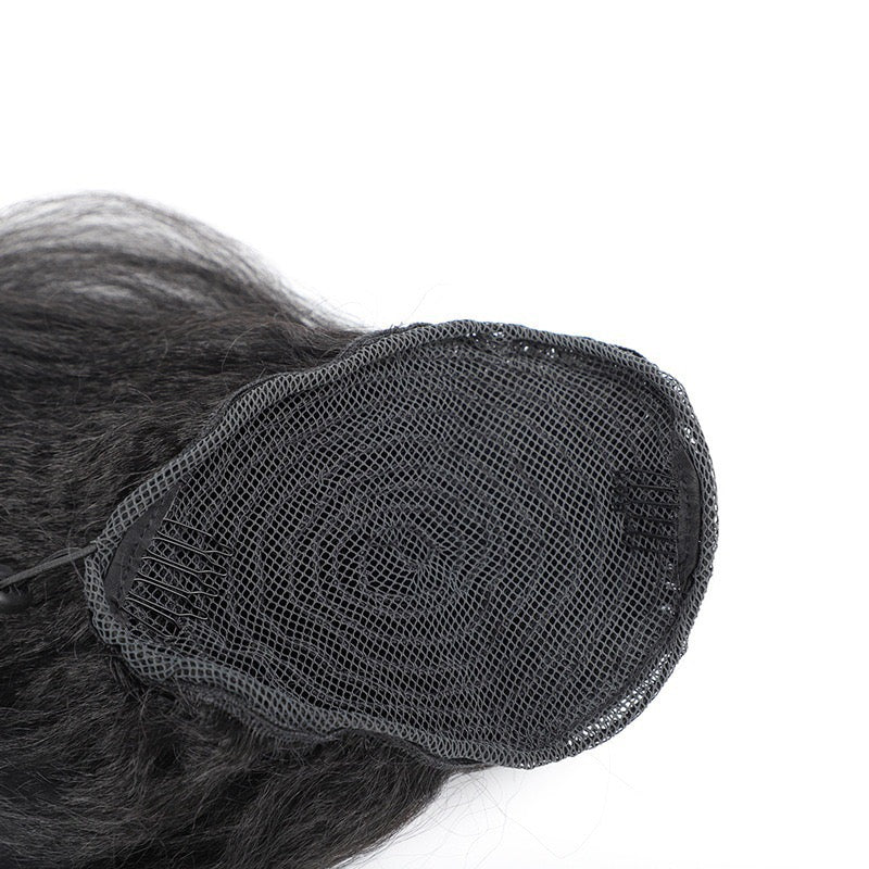 16inch short yaki Drawstring Ponytail with wave End Ponytail Hair Piece for black women
