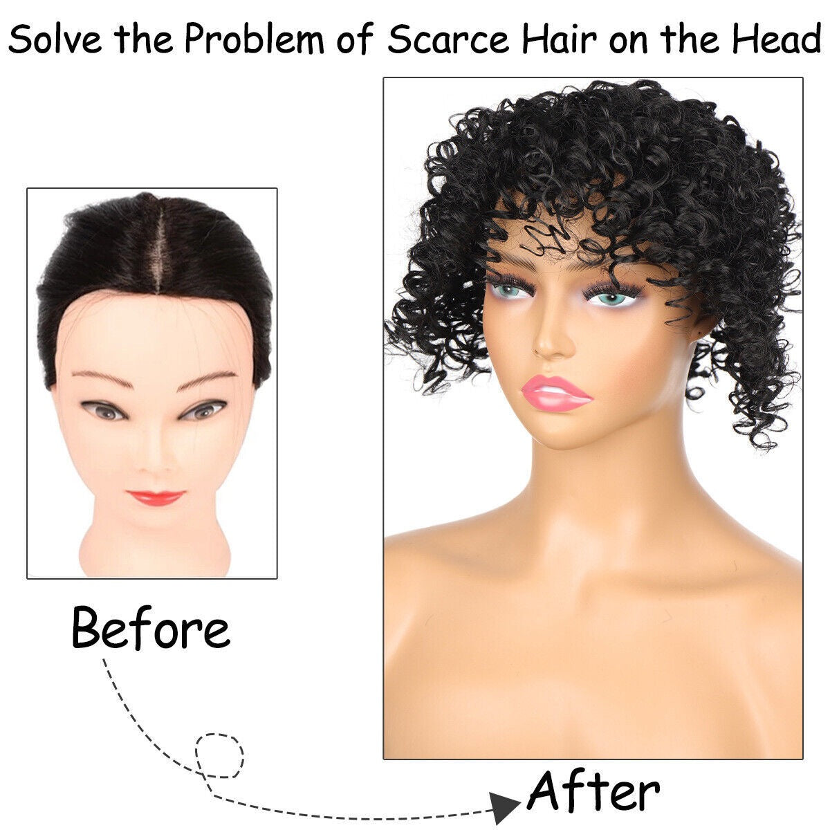 Short Kinky Curly Hair Toppers with Bangs Synthetic Wiglets Hair Pieces Clip in Afro Curly Bangs for Black Women with Thinning Hair Instant Volume and Style