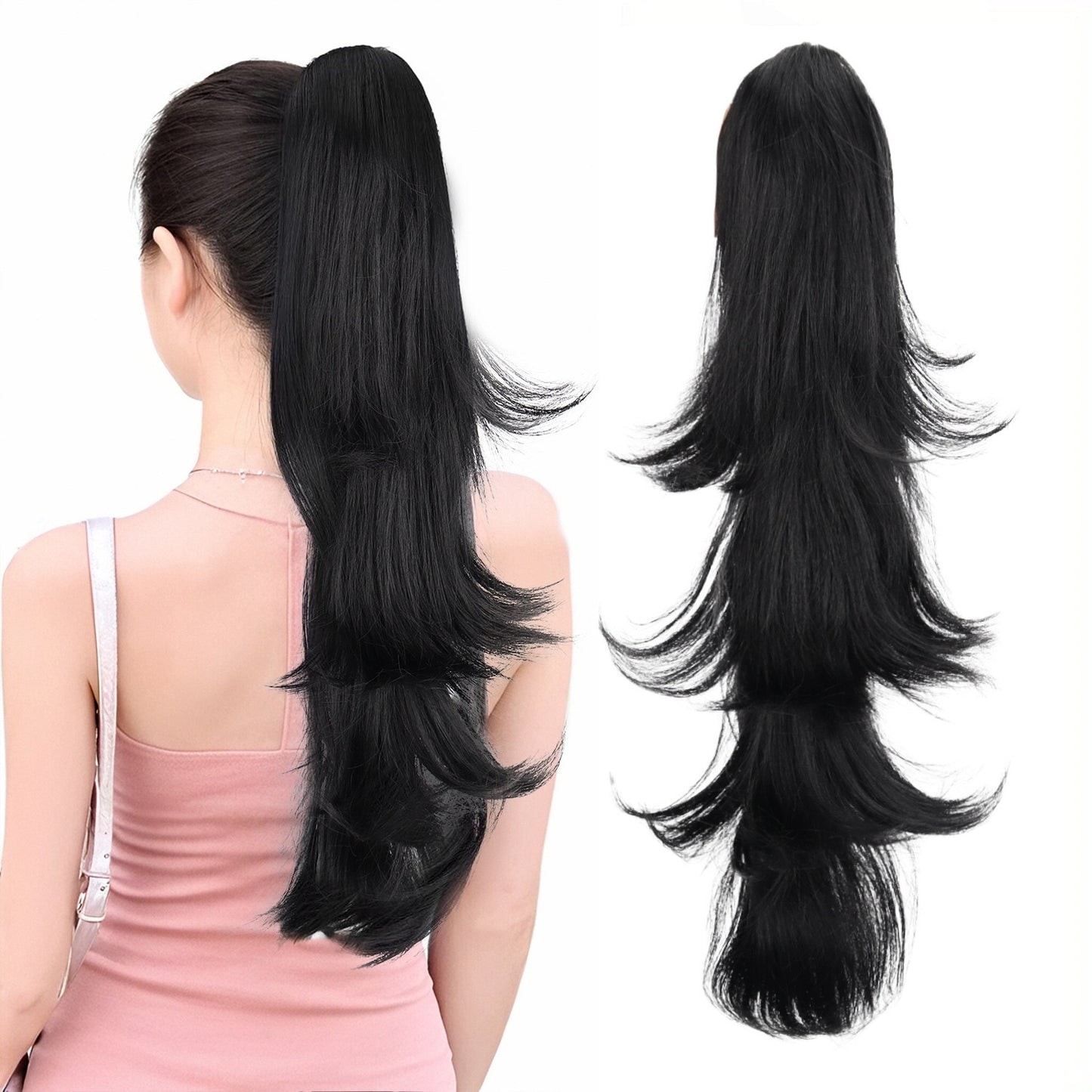 Black Claw Clip-in Ponytail 22"Natural Wavy Fluffy Irregular Ponytail Extension