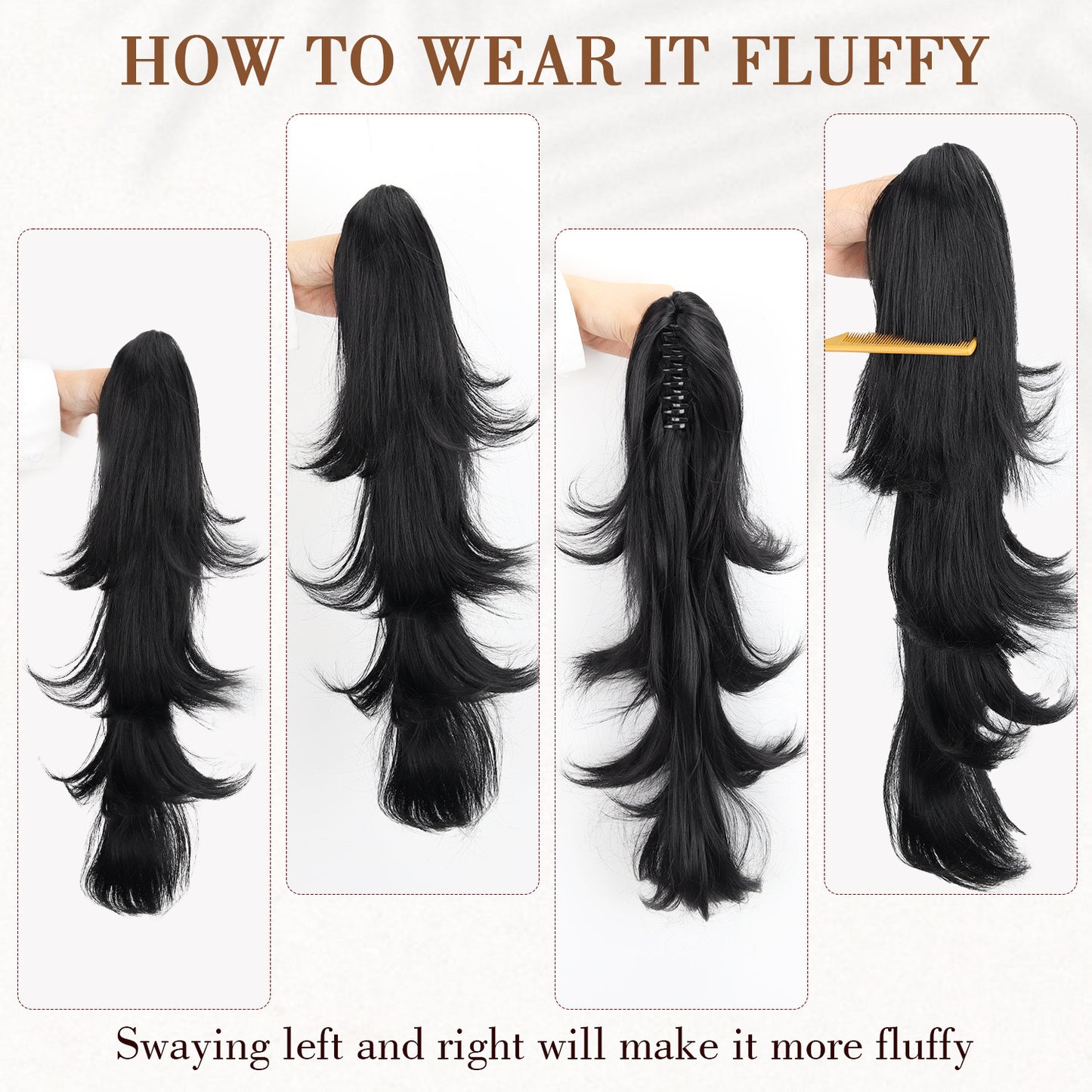 Claw Clip-in Ponytail 22"Natural Wavy Fluffy Irregular Ponytail Extension