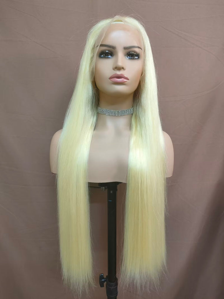 Long Blonde Human Hair Lace Front Straight Wig  for African American