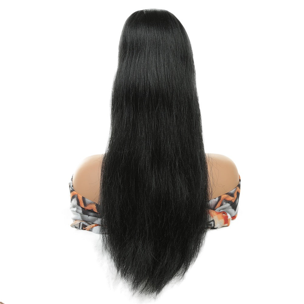 18inch YAKI Straight Long Drawstring Pony Tail with Swoop Fringe Hair Piece Extension Bang Ponytail for Black Women