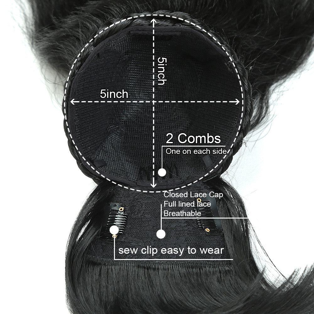 18inch YAKI Straight Long Drawstring Pony Tail with Swoop Fringe Hair Piece Extension Bang Ponytail for Black Women