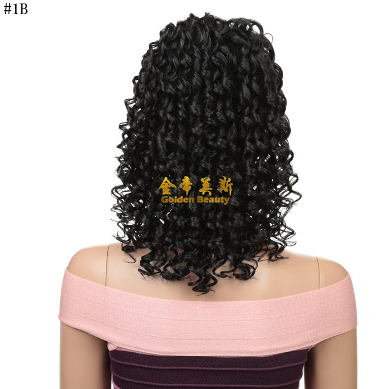 12 Inch Black Kinky Curly Ponytail with Swoop Side Bangs Extension Short Clip in Hair Piece Bangs Ponytail for Black Women