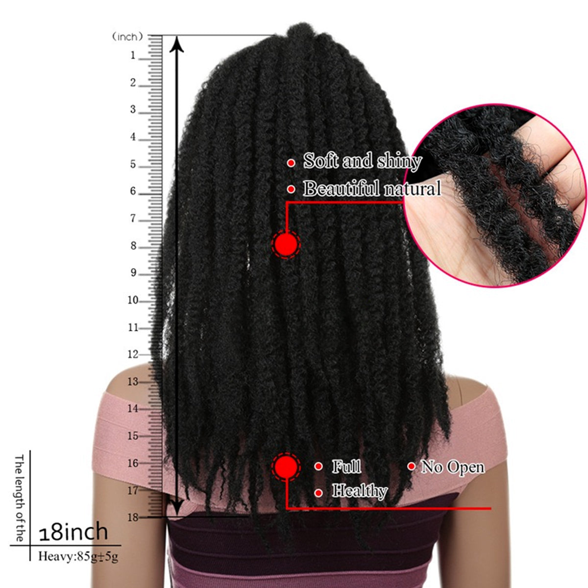 18 Inch Black Marley Hair Ponytail Afro Kinky Braiding Hair Ponytail for Black Women