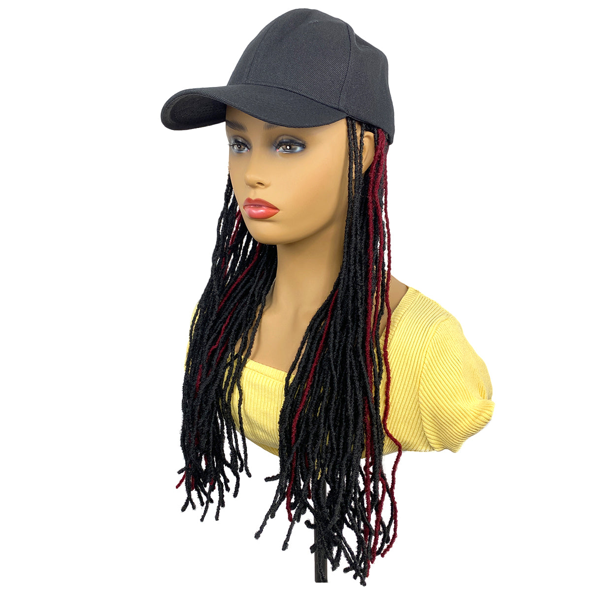 20inch Long Black Baseball Cap With Micro Dreadlock Braids Hat Wigs for Black Women (#P1BBUG)