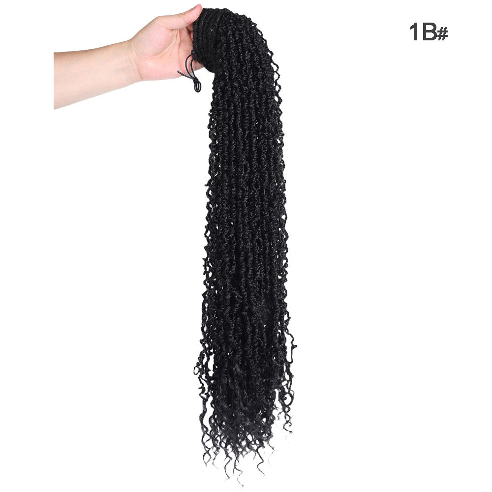 Black color 24 Inch Long Passion Twist Braids with Curly Ends drawstring Ponytail for Black Women