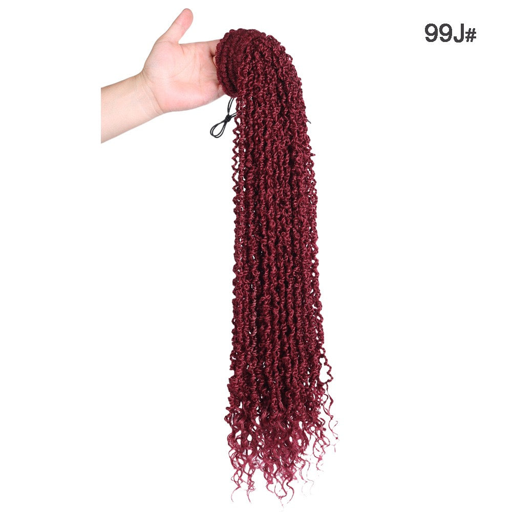 red color 24 Inch Long Passion Twist Braids with Curly Ends drawstring Ponytail for Black Women