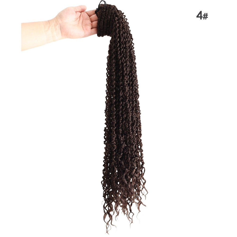 brown color 24 Inch Long Passion Twist Braids with Curly Ends drawstring Ponytail for Black Women