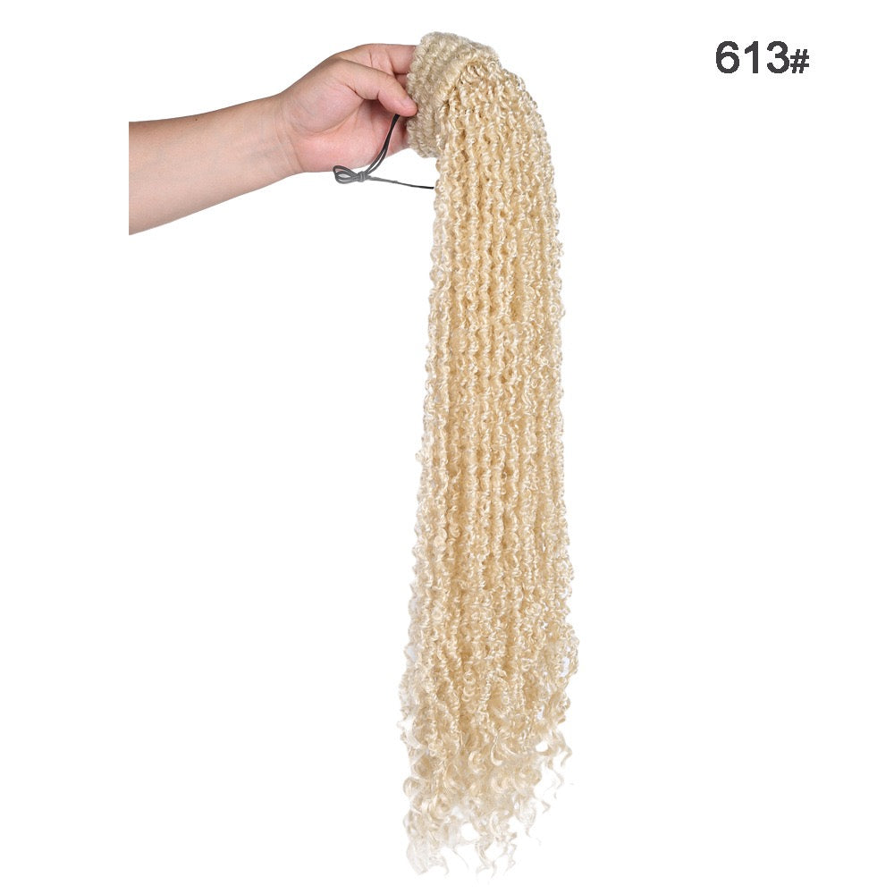 blonde 24 Inch Long Passion Twist Braids with Curly Ends drawstring Ponytail for Black Women