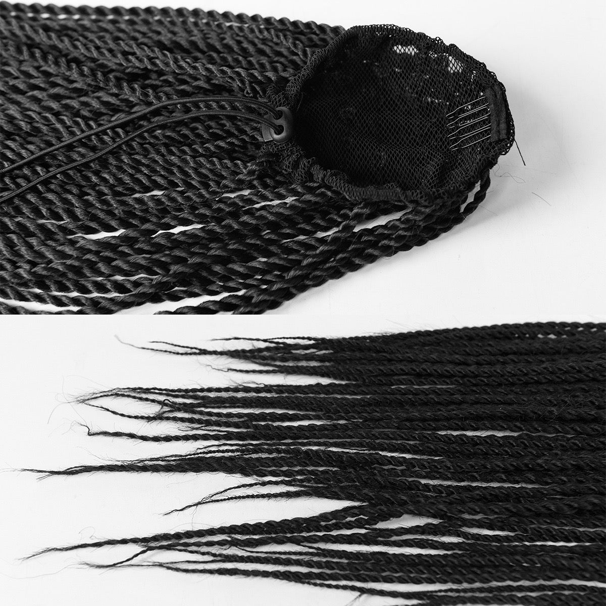 28inch 2X Sengalese Twist Braid Drawstring Ponytail Extension Black Women