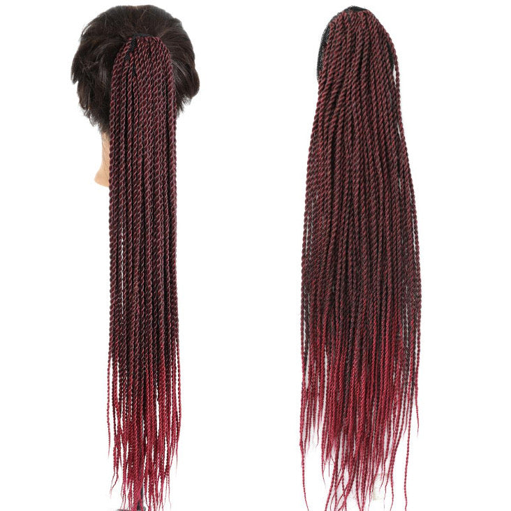 Red 28inch 2X Sengalese Twist Braid Drawstring Ponytail Extension Black Women