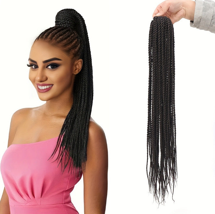 Black 28inch 2X Sengalese Twist Braid Drawstring Ponytail Extension Black Women