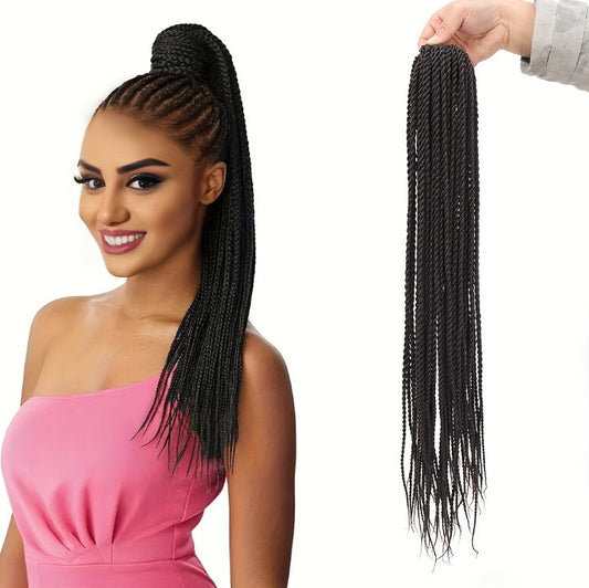 Black 28inch 2X Sengalese Twist Braid Drawstring Ponytail Extension Black Women