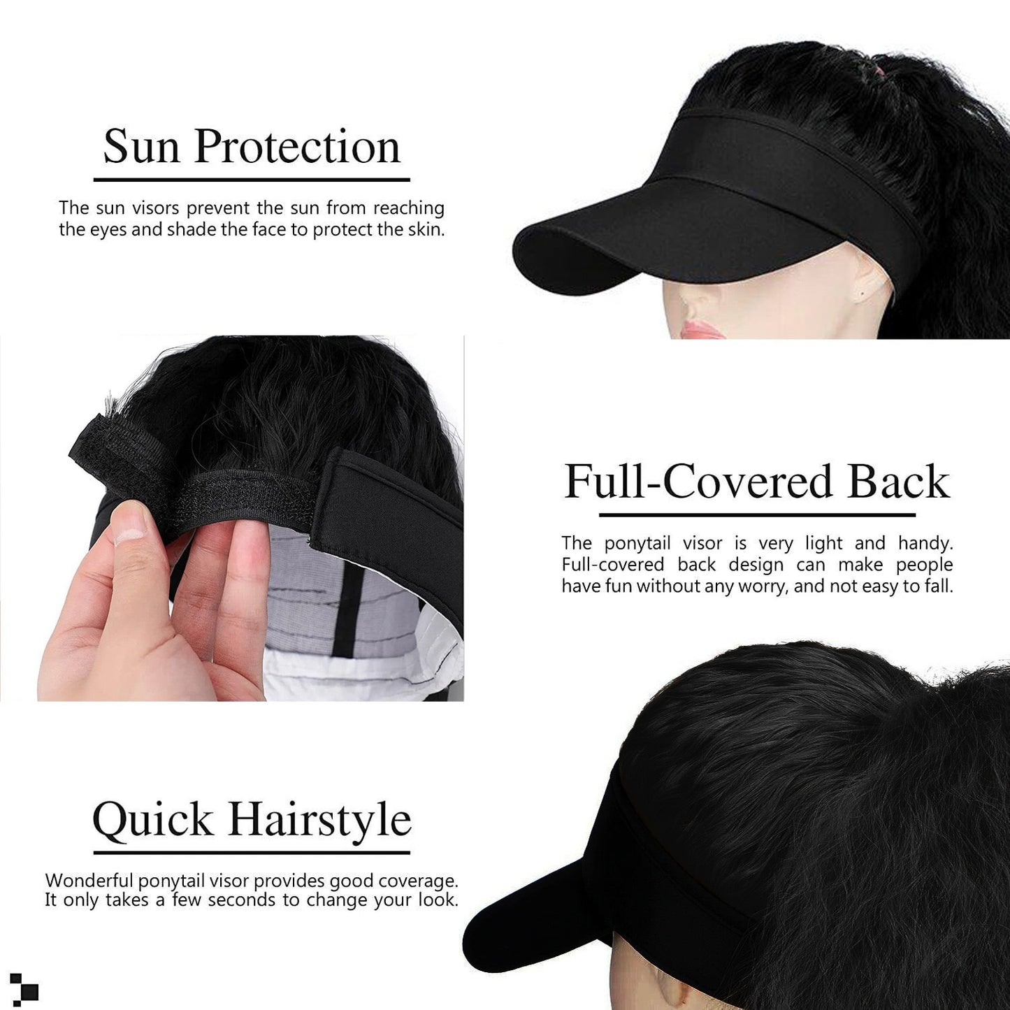 Black Baseball Cap with Hair Attached Wave Hat Wig for Black Women