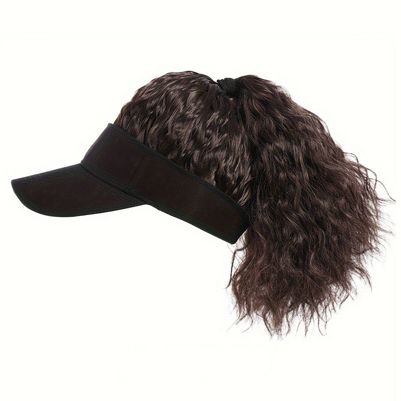Black Baseball Cap with Hair Attached Wave Hat Wig for Black Women