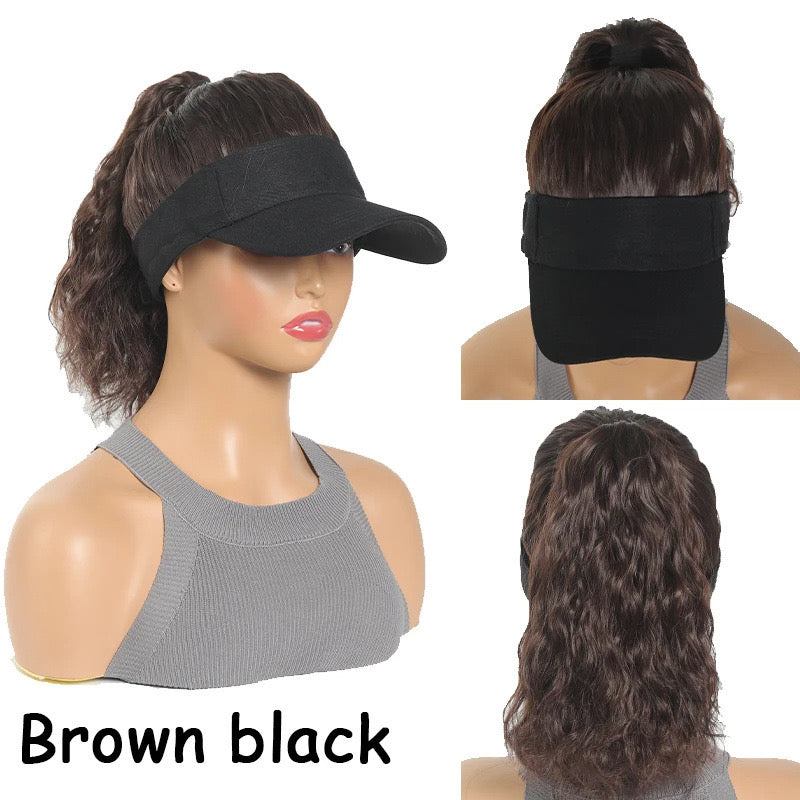 Black Baseball Cap with Hair Attached Wave Hat Wig for Black Women