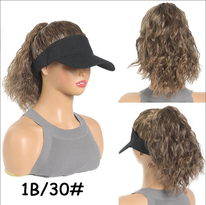 Black Baseball Cap with Hair Attached Wave Hat Wig for Black Women