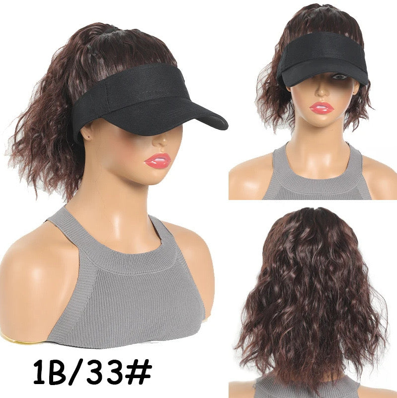 Black Baseball Cap with Hair Attached Wave Hat Wig for Black Women