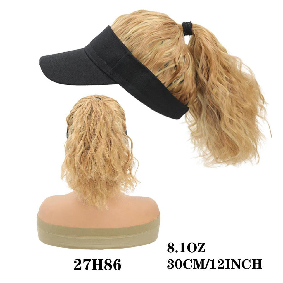 Black Baseball Cap with Hair Attached Wave Hat Wig for Black Women