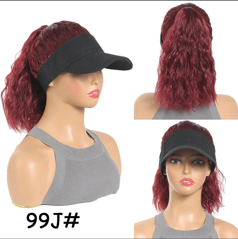 Black Baseball Cap with Hair Attached Wave Hat Wig for Black Women
