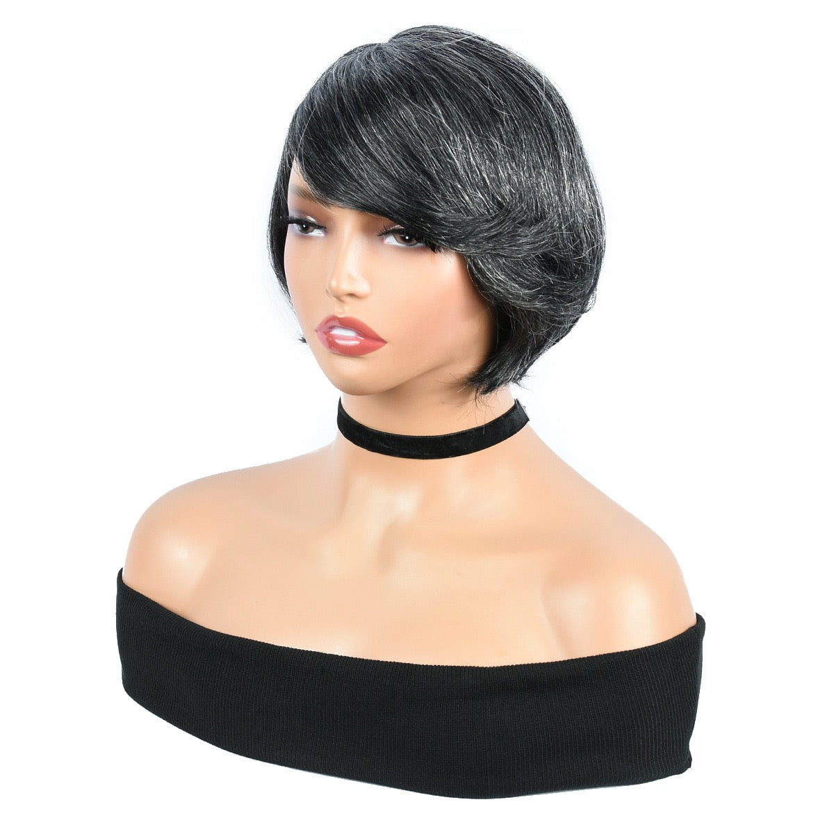 Best Salt and Pepper Wigs Human Hair Pixie Cut with Bangs for Black Women