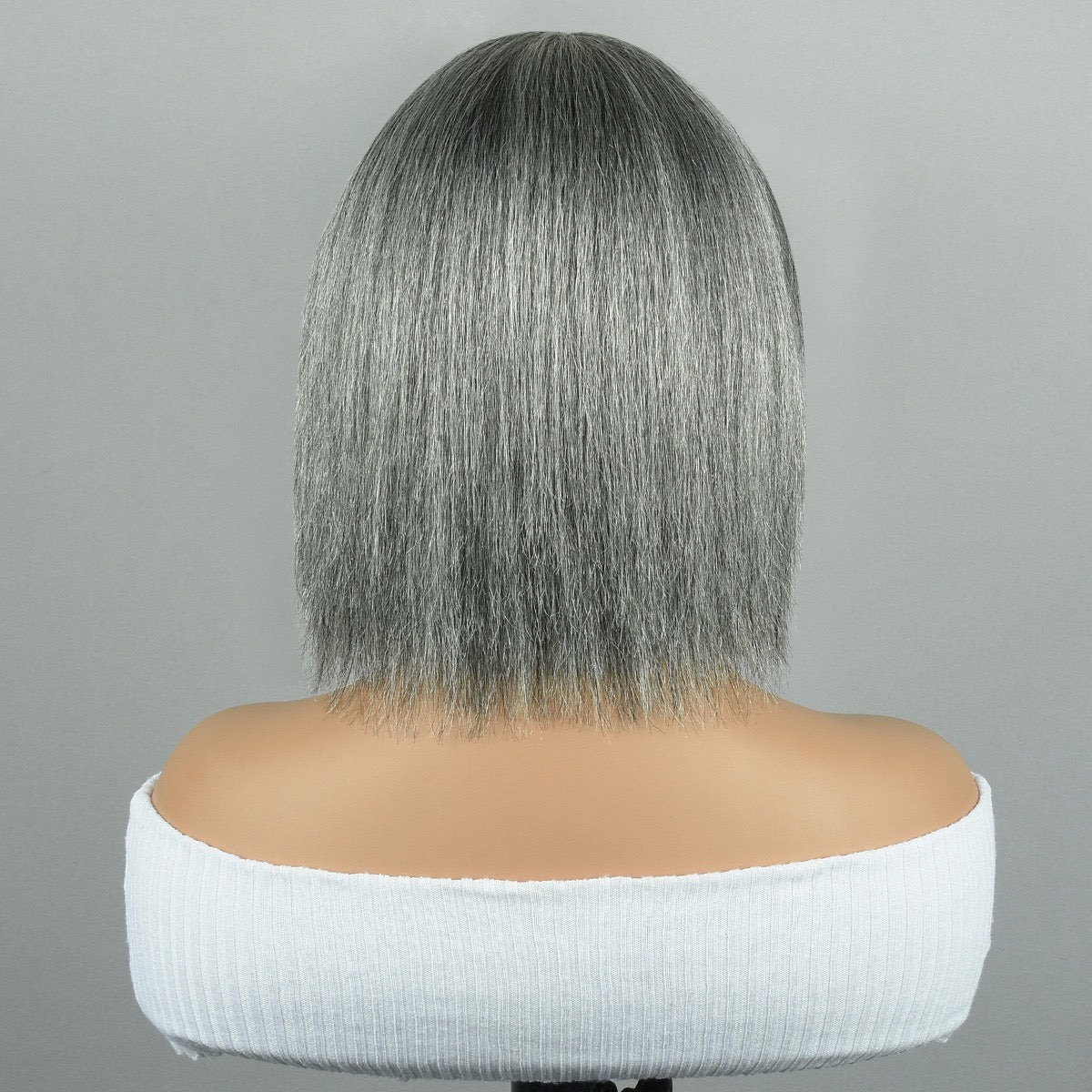 100% Human Hair Salt and Pepper Wigs Bob with Bangs for Older Black Ladies