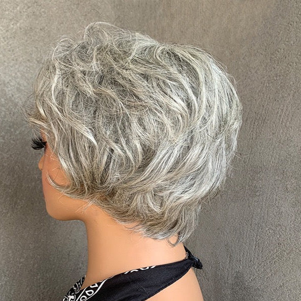 Light Salt and Pepper Wigs Human Hair Straight Grey Pixie Cut for Black Women