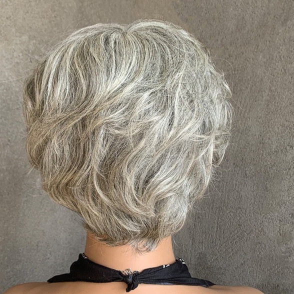 Light Salt and Pepper Wigs Human Hair Straight Grey Pixie Cut for Black Women