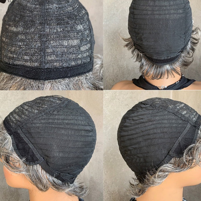 Light Salt and Pepper Wigs Human Hair Straight Grey Pixie Cut for Black Women