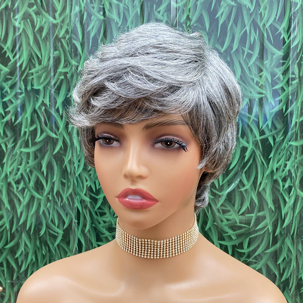 Salt and Pepper Glueless Wigs 100% Human Hair with Bangs for Black Women