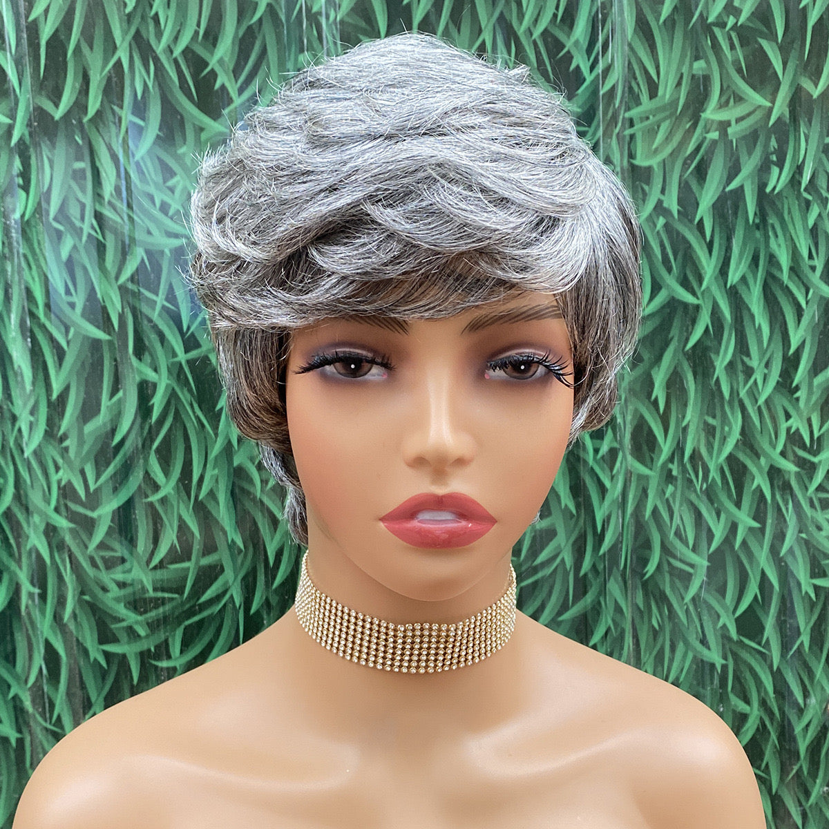Salt and Pepper Glueless Wigs 100% Human Hair with Bangs for Black Women