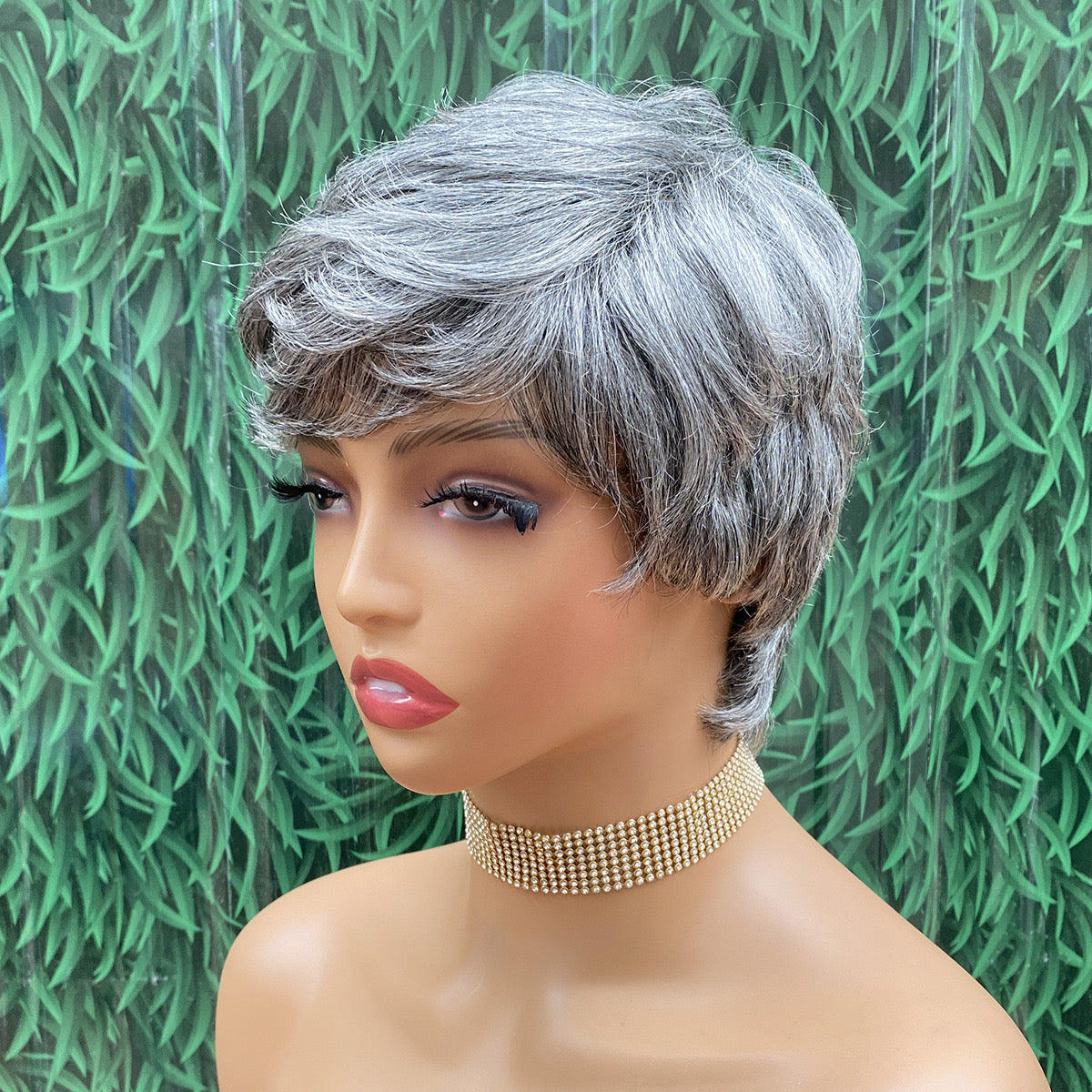 Salt and Pepper Glueless Wigs 100% Human Hair with Bangs for Black Women
